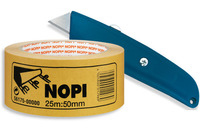 Skorpa Teppichverlegeset - Cuttermesser/ Teppichmesser + 25m NOPI Verlegeband doppelseitiges Teppich-Klebeband